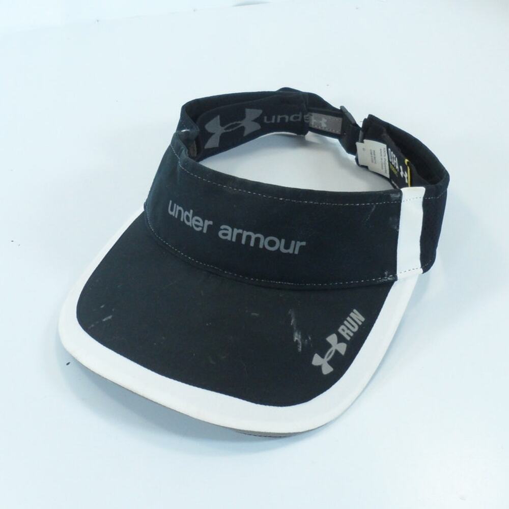 Under Armour Run Lightweight Strapback Sun Visor Cap Hat White Black Heat Gear